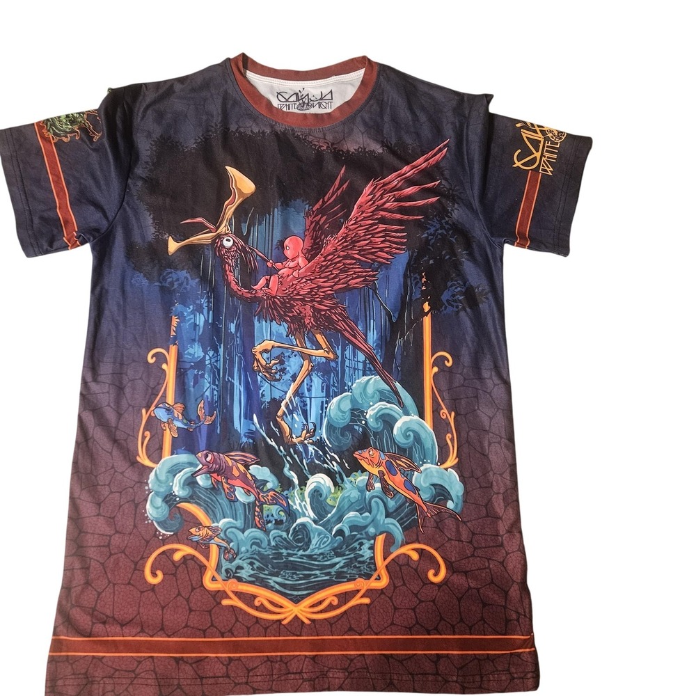 White‎ Night Shirt Mens Medium Multicolor Fantasy Graphic All Over Print Art